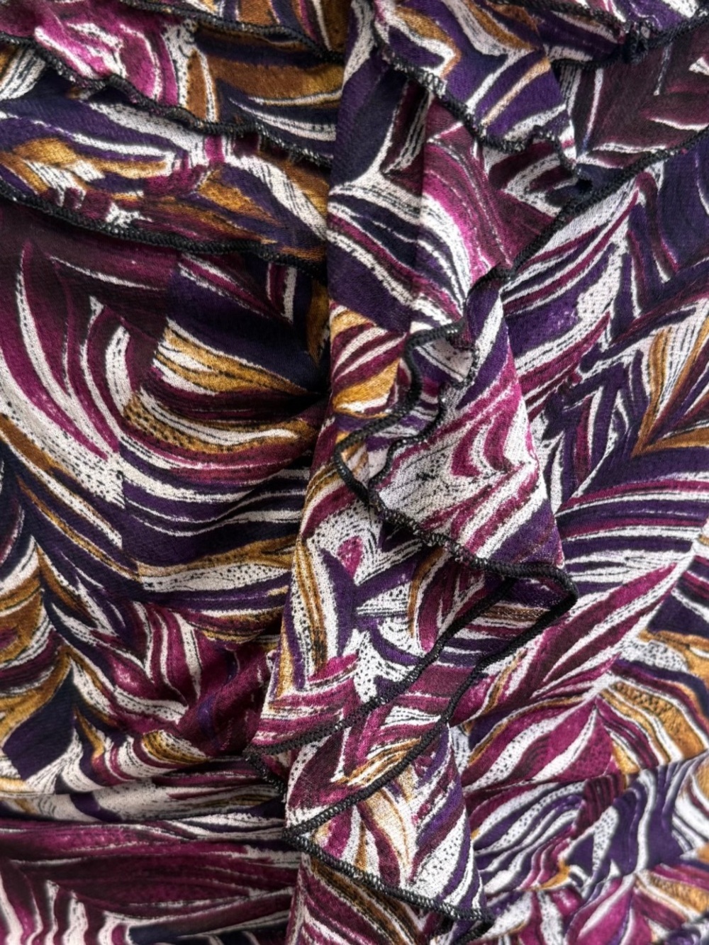 Y2K Silk Ruffle Ruched Abstract Pattern Top - Picture 4 of 9